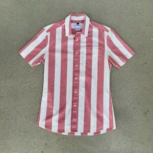 Topman Muscle Fit Mens Medium Shirt - Red-White Striped Button Down